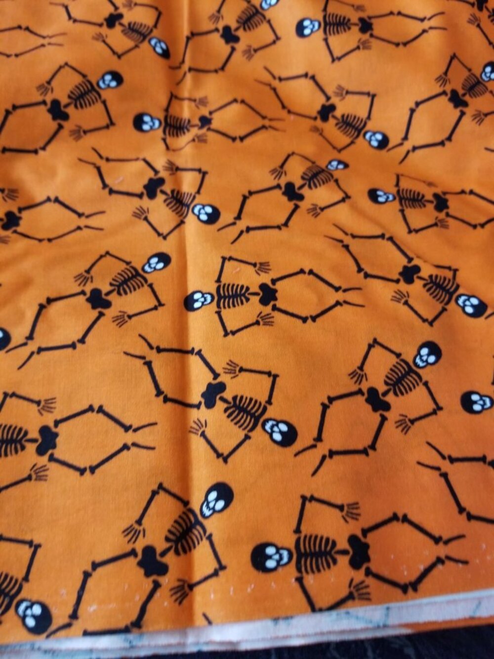 Material Orange Fabric 2 1/2" Skelatons  44" x 62"  Cotton  1 1/2 Yrd Craft Clot